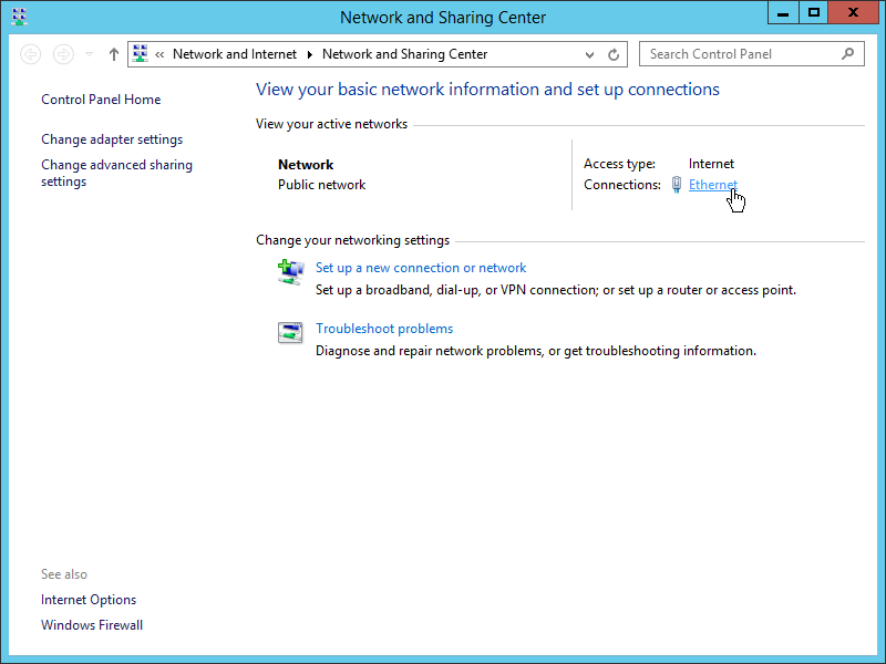 ethernet status shortcut windows 10